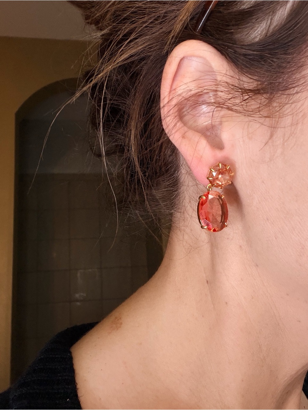 J. Crew Pink-Orange stone Drop Earrings